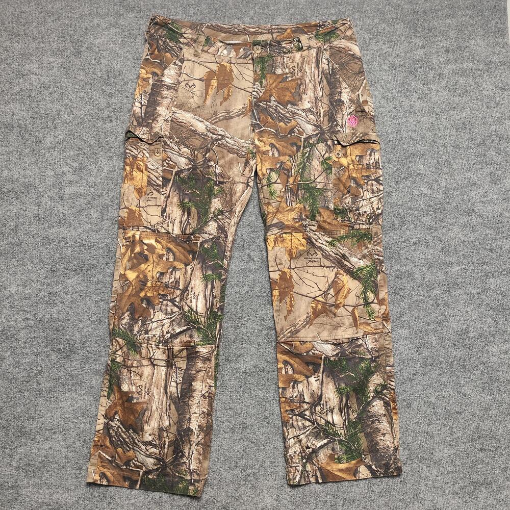 Game Winner Cargo Pants Womens 2XL Brown Camo Twill Adjustable Waist Outdoor